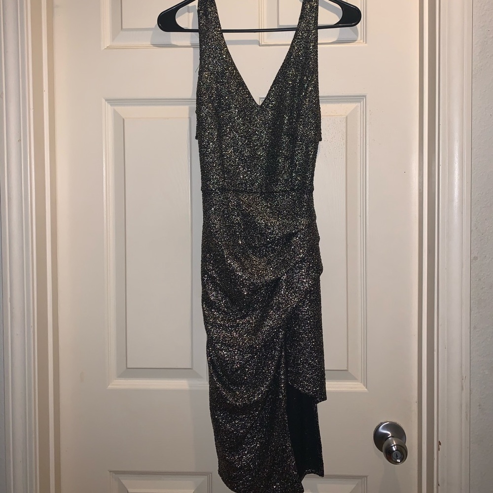 Black sparkles side slit dress